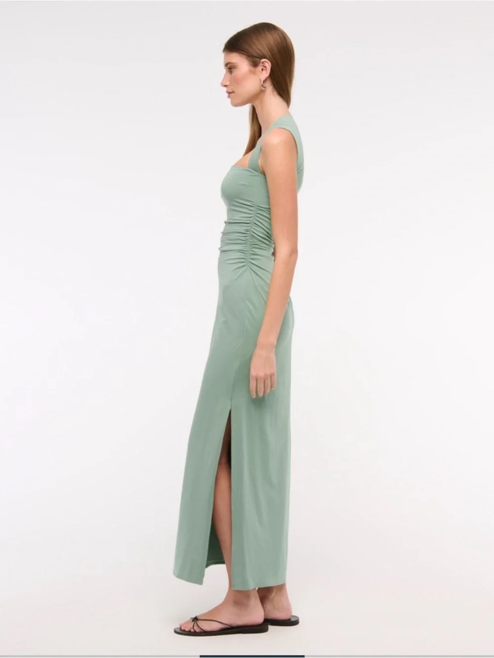 Abercrombie & Fitch Sage Green Maxi Dress with Side Slit